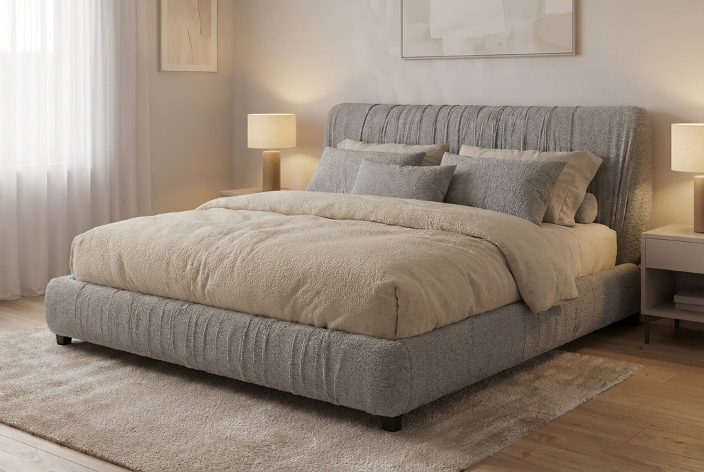 Araco Atelier Axis upholstered bed in Mistral fabric