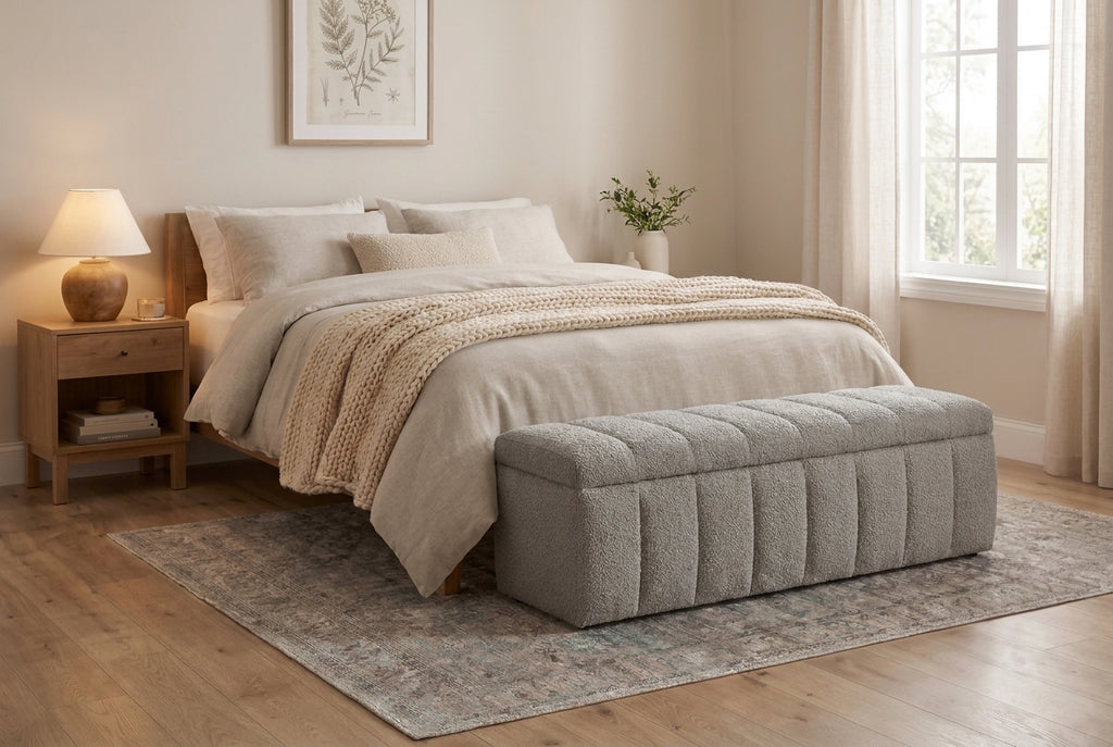Araco Atelier Velour upholstered bench in Mistral fabric