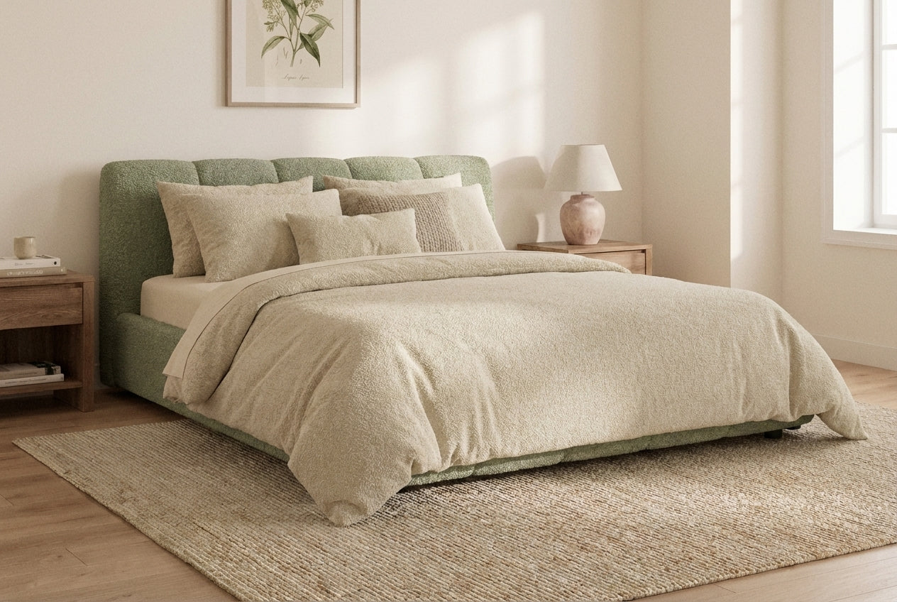 Araco Atelier Nocta upholstered bed in Laurel fabric