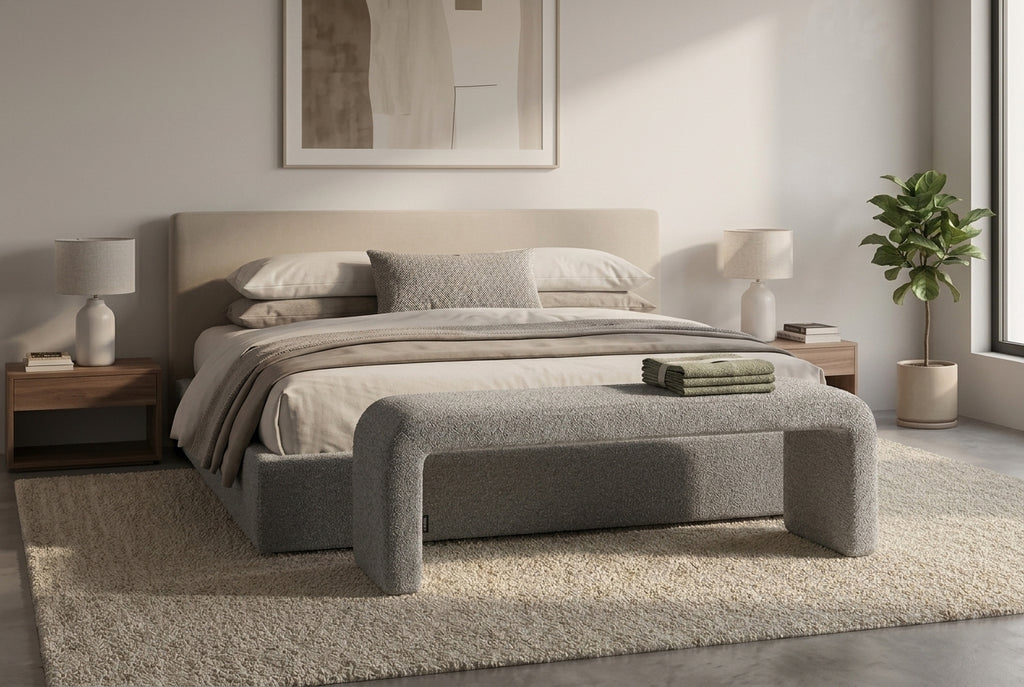 Araco Atelier Mode upholstered bench in Mistral fabric