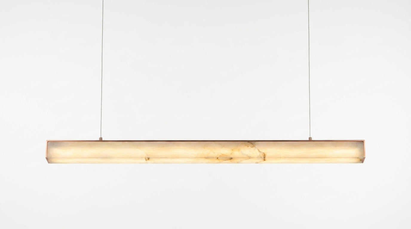 Araco Lumière Frozen Nexa square-profile natural alabaster linear pendant light