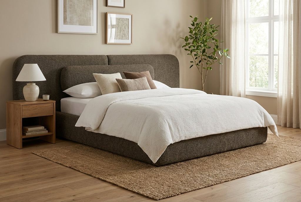 Araco Atelier Nova upholstered bed in Porcini fabric