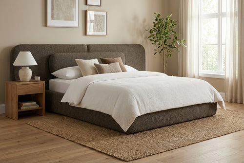 Araco Atelier Nova upholstered bed in Porcini fabric