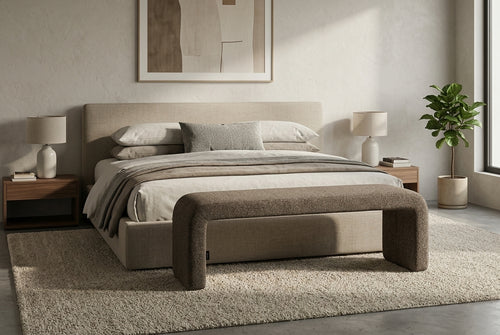 Araco Atelier Mode upholstered bench in Porcini fabric