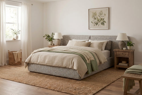 Araco Atelier Nova upholstered bed in Speckle fabric