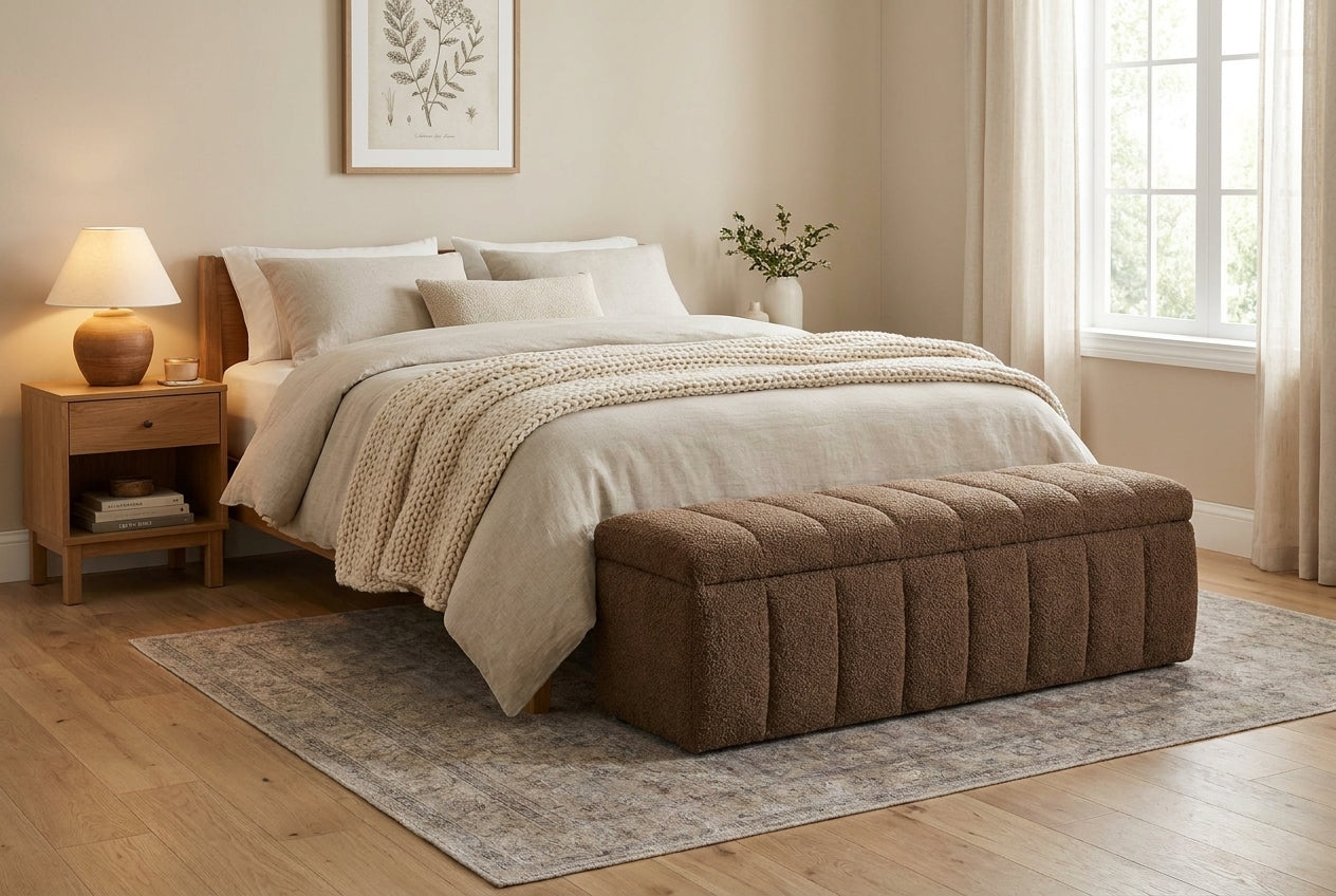 Araco Atelier Velour upholstered bench in Porcini fabric