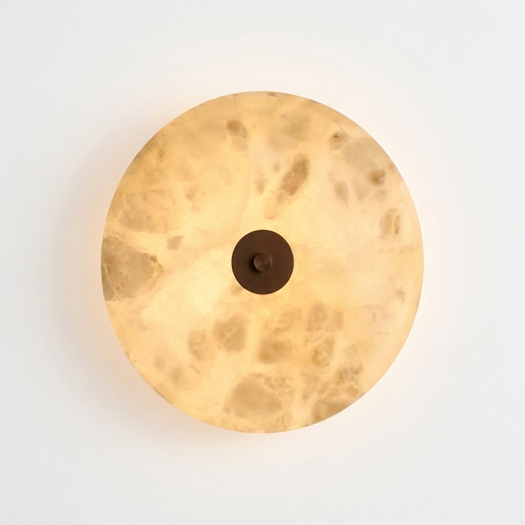 Araco Lumière Frozen Evara circular natural alabaster disc wall light