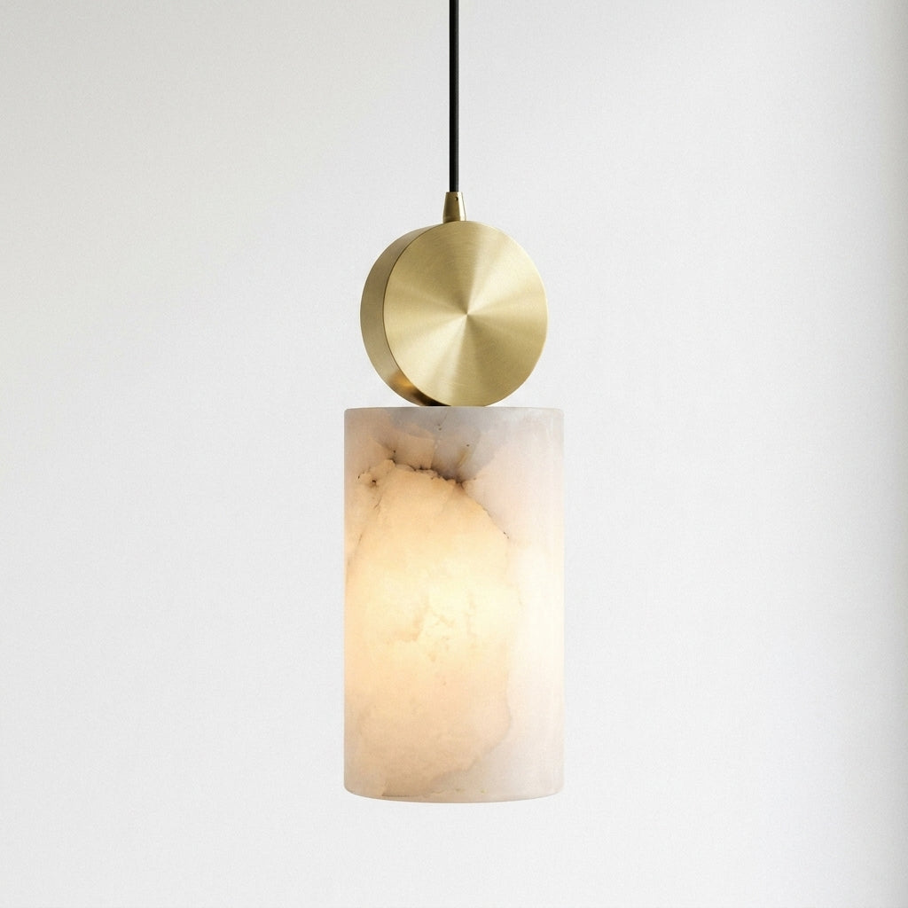 Araco Lumière Frozen Tovi slim cylindrical natural alabaster LED pendant light