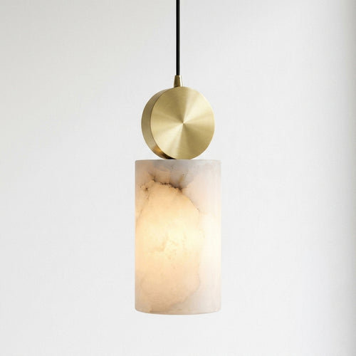 Araco Lumière Frozen Tovi slim cylindrical natural alabaster LED pendant light