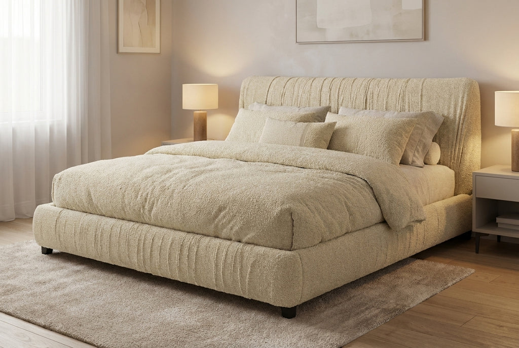 Araco Atelier Axis upholstered bed in Vanilla fabric