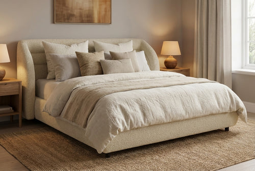 Araco Atelier Drift upholstered bed in Vanilla fabric