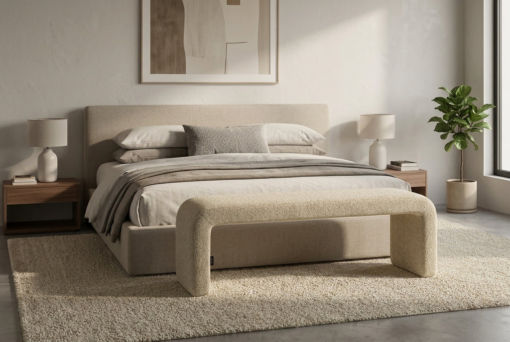 Araco Atelier Mode upholstered bench in Vanilla fabric