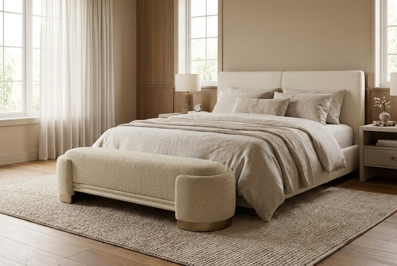 Araco Atelier Luma upholstered bench in Vanilla fabric