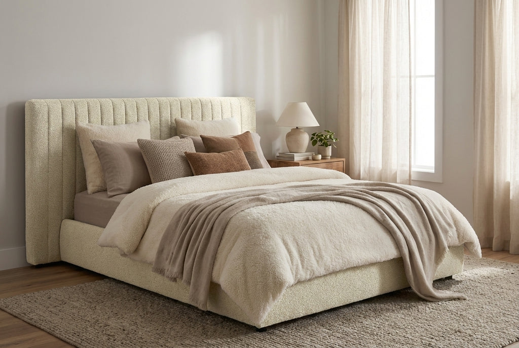 Araco Atelier Haven upholstered bed in Vanilla fabric