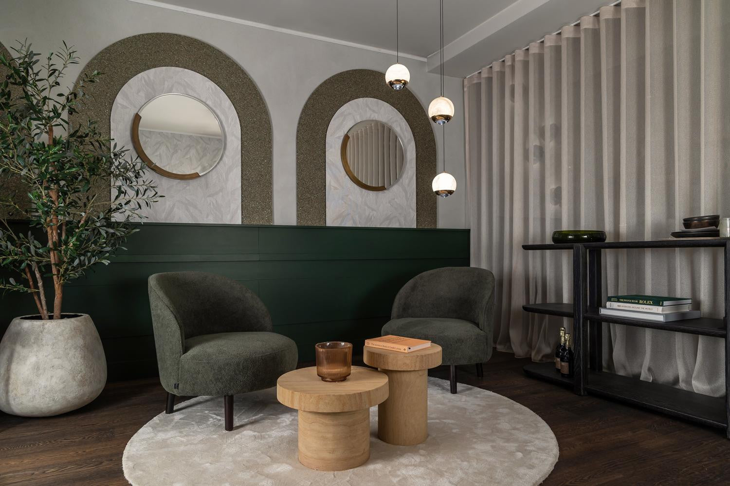 Dôme Deco LAKE Round Carpet styled in a luxury interior | Araco Interiors