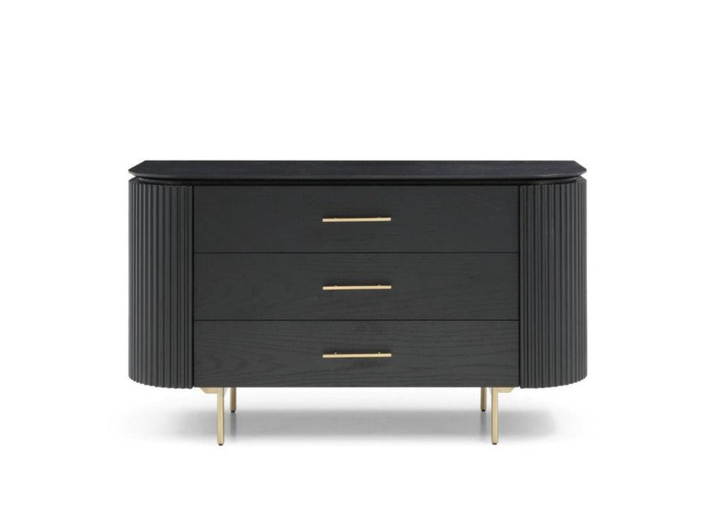 Lantine 3 Drawer Dresser - Black Oak & Brass