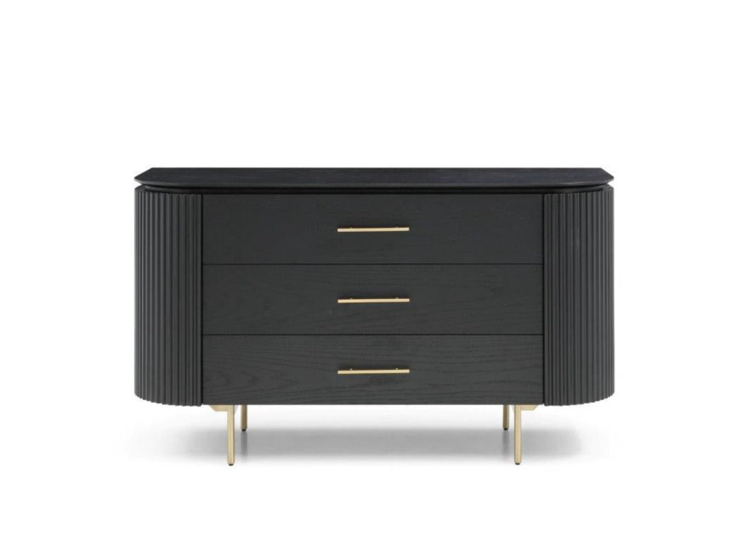Lantine 3 Drawer Dresser - Black Oak & Brass