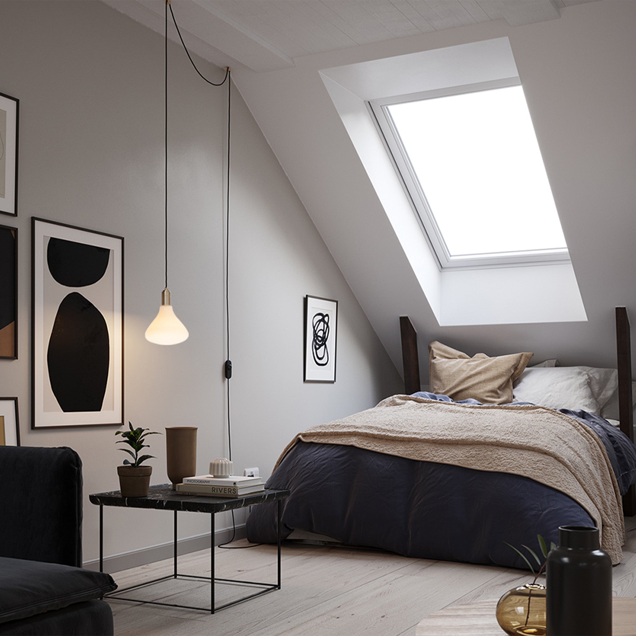 Tala Noma Plug-In Pendant in Graphite in a styled interior setting