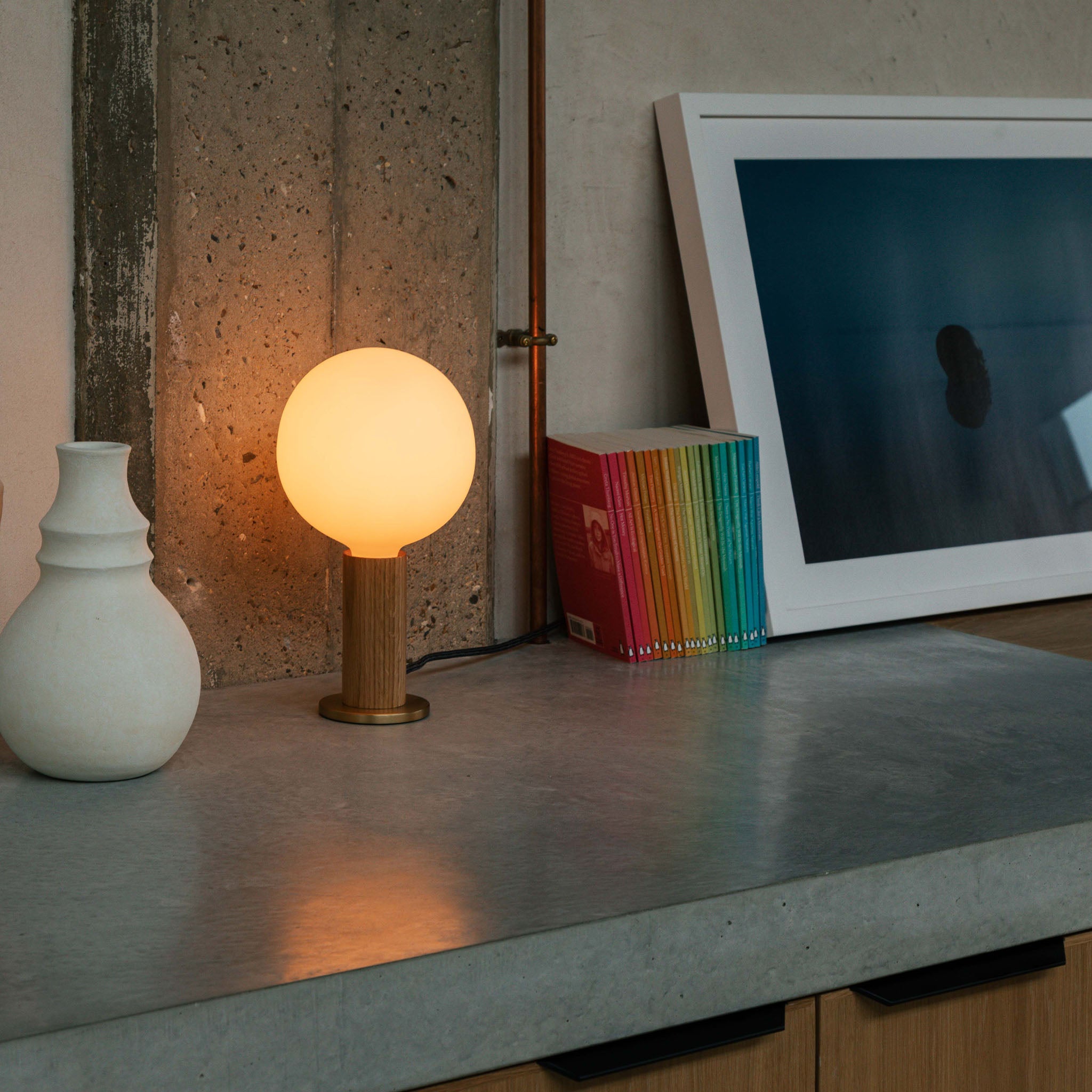 Tala Knuckle Table Lamp in Oak + Sphere IV