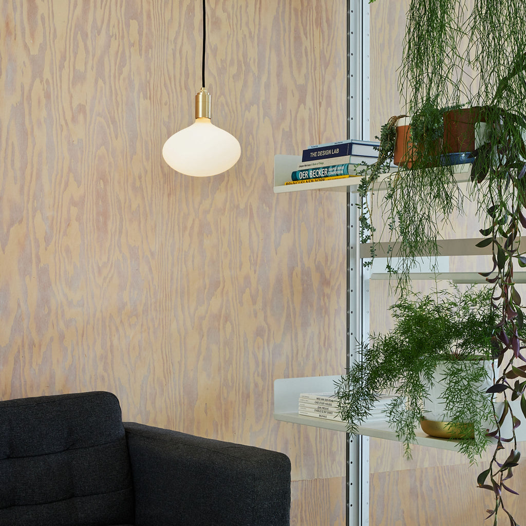 Tala Oval II Pendant Light in Brass in a styled interior setting (view 2)