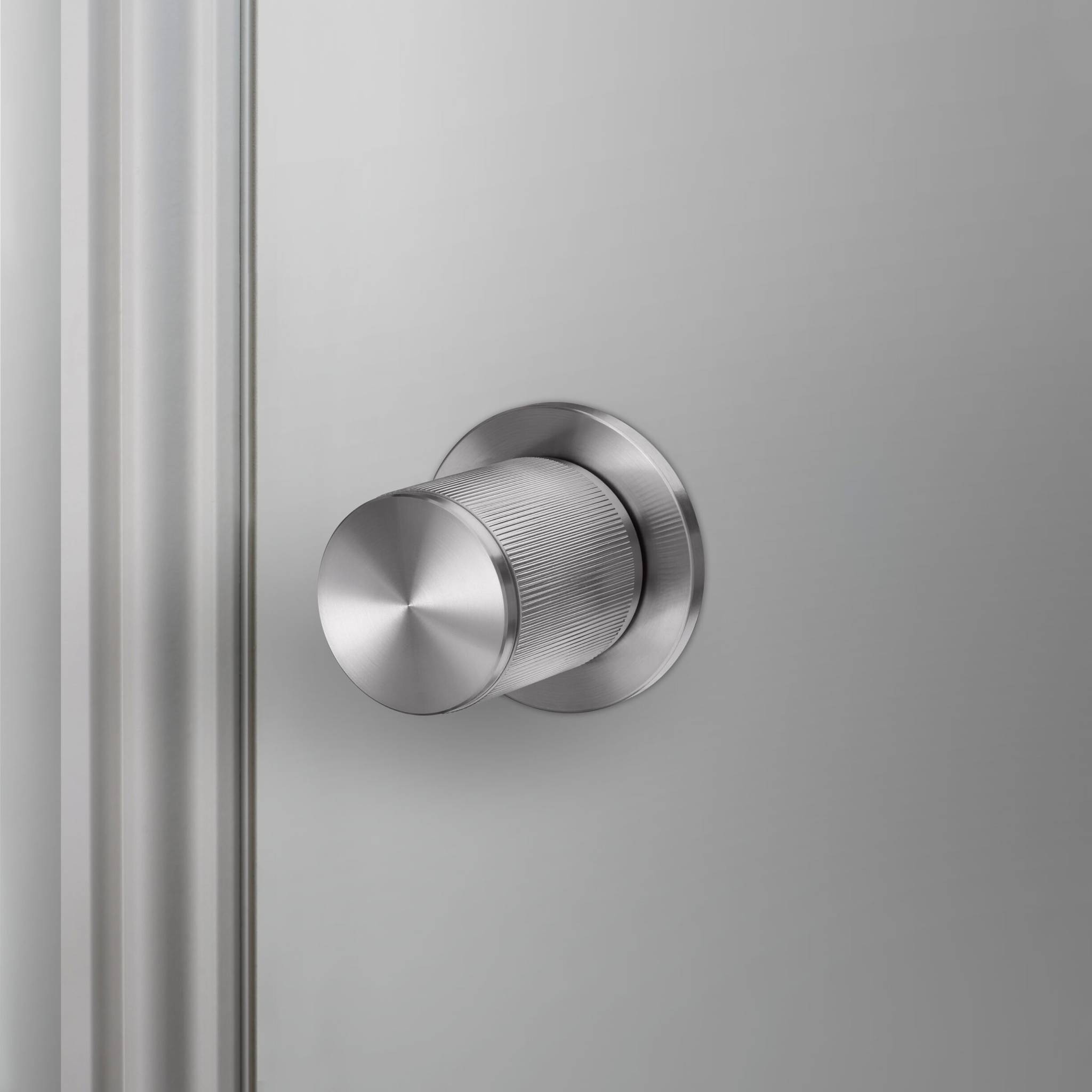 Buster + Punch Door Knob Set Linear Knurl Steel by Araco Interiors