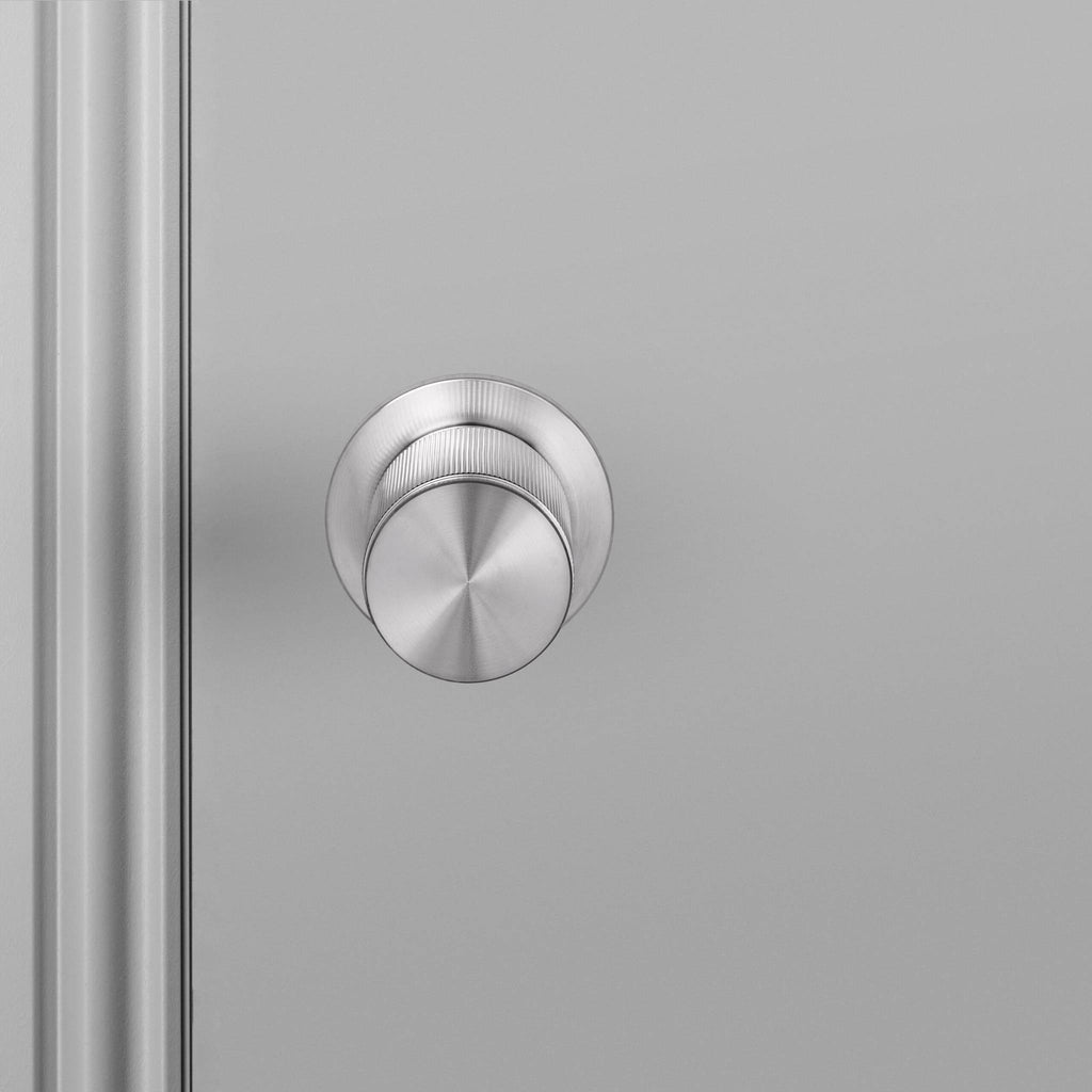 Buster + Punch Door Knob Set Linear Knurl Steel detail by Araco Interiors