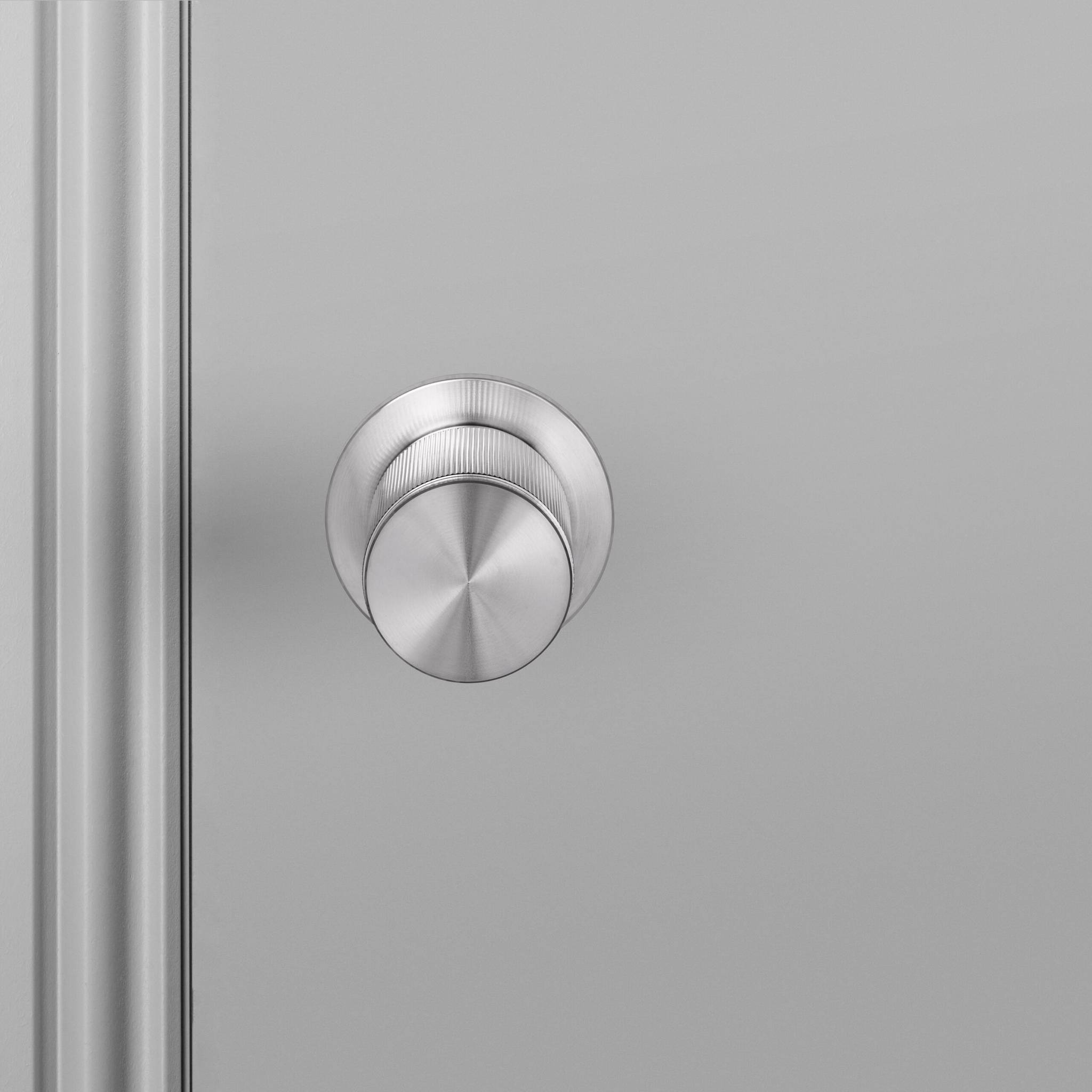 Buster + Punch Door Knob Set Linear Knurl Steel detail by Araco Interiors