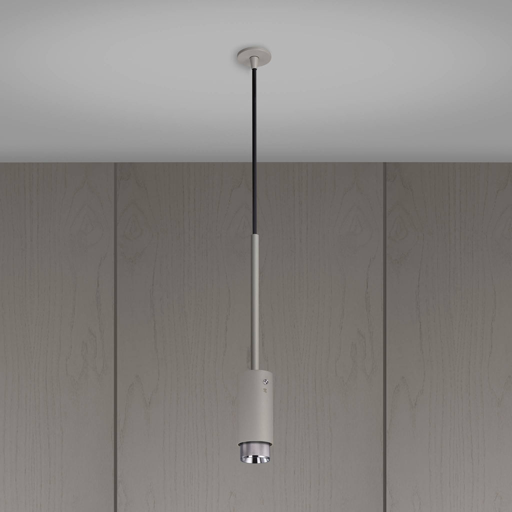 Buster + Punch Exhaust Pendant, cross knurl, stone, steel detail close-up