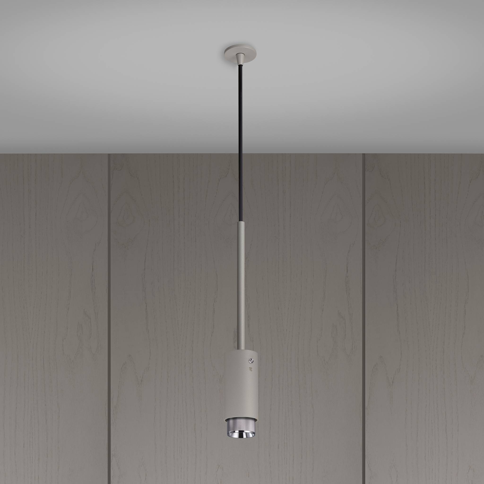 Buster + Punch Exhaust Pendant, cross knurl, stone, steel detail close-up