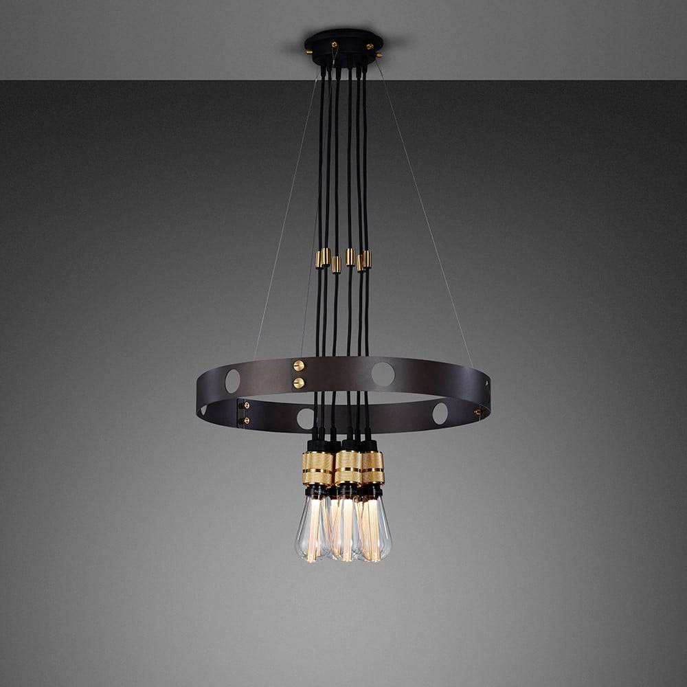 Buster + Punch Hero Light Graphite chandelier with Brass pendants