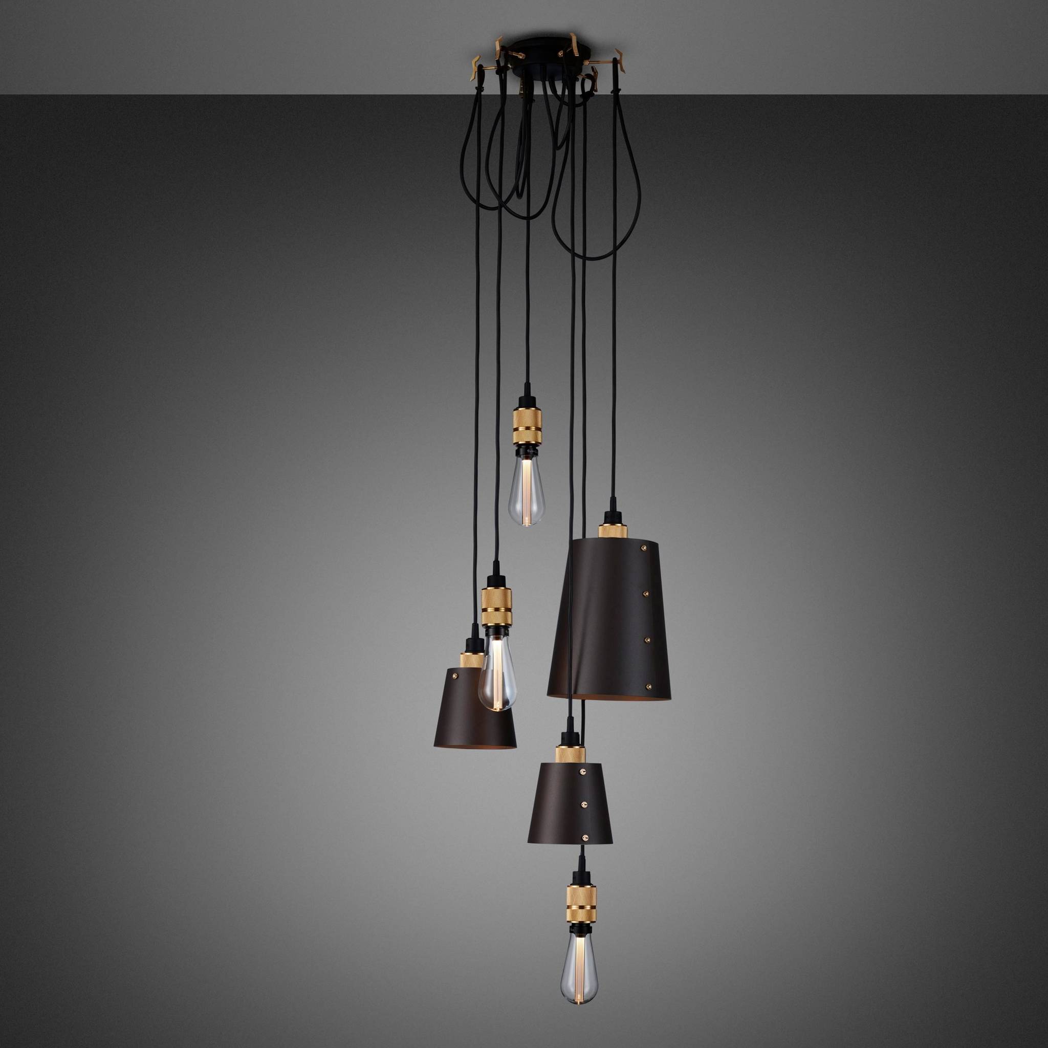 Buster + Punch Hooked 6.0 Mix Graphite chandelier with Brass pendants