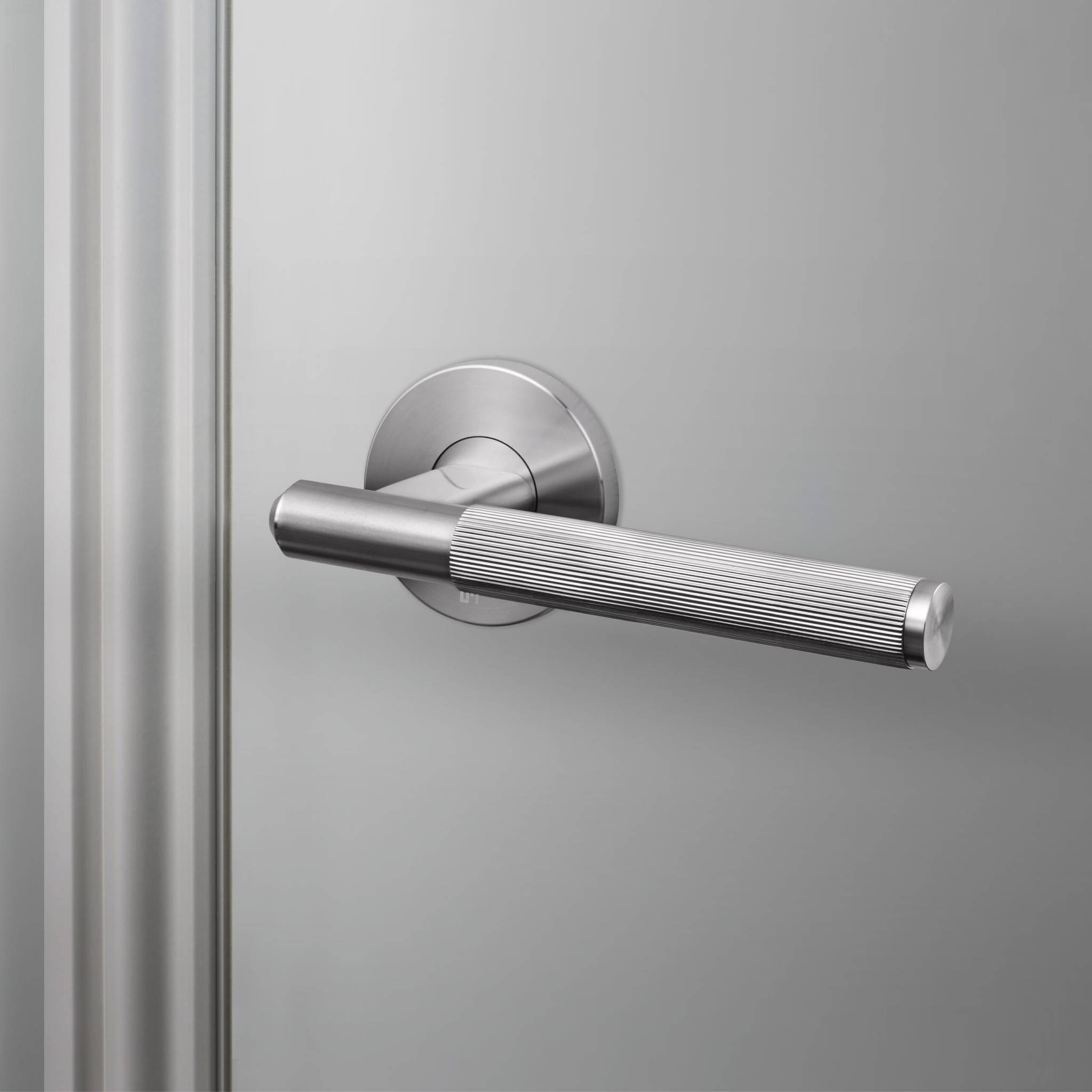 Buster + Punch Door Handle Set Linear Knurl Steel by Araco Interiors