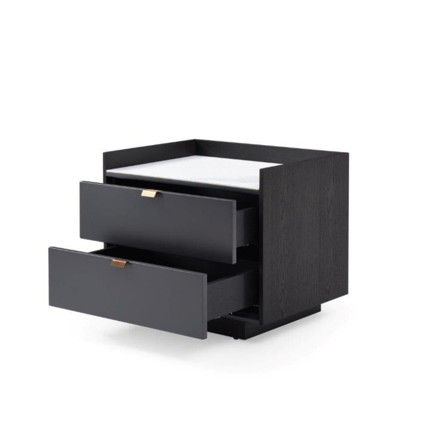 Saviour Bedside Table - White Marble & Anthracite/Grey Wash Oak