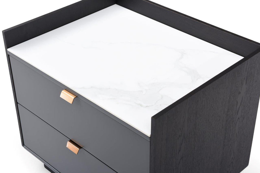 Saviour Bedside Table - White Marble & Anthracite/Grey Wash Oak