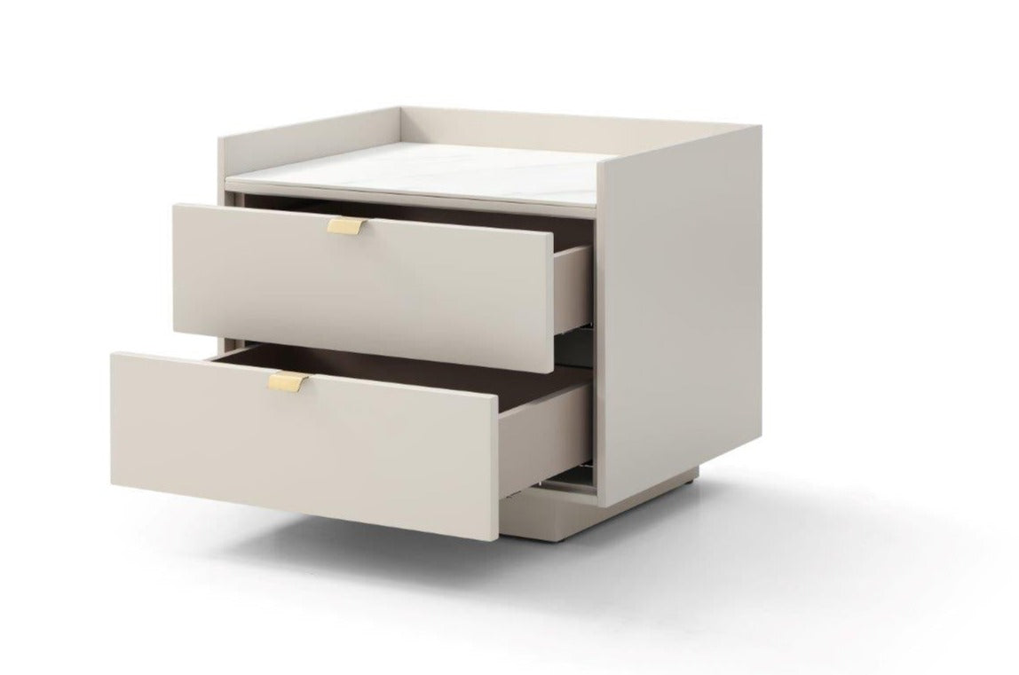 Saviour Bedside Table - White Marble & Beige