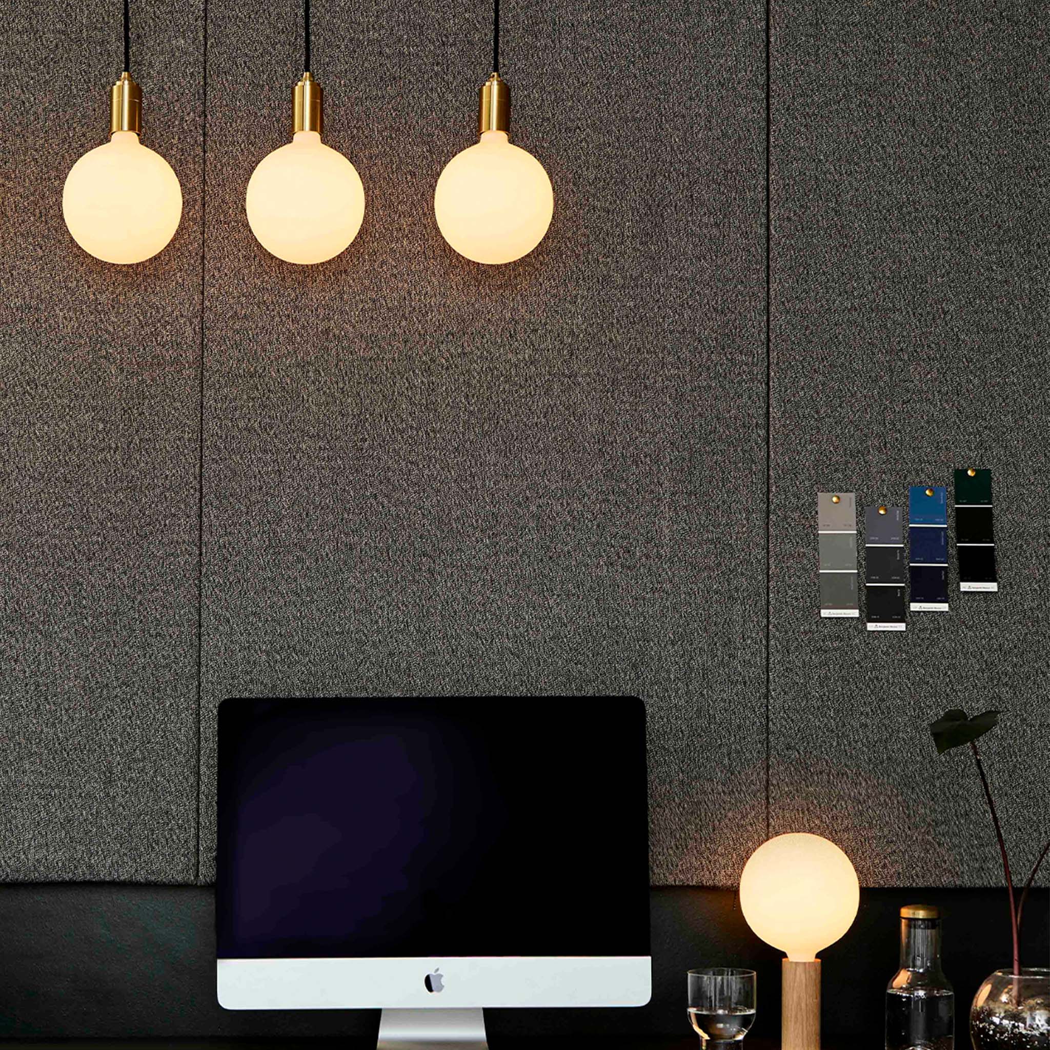 Tala Linear Triple Pendant in Brass + Sphere IV in a styled interior setting (view 2)
