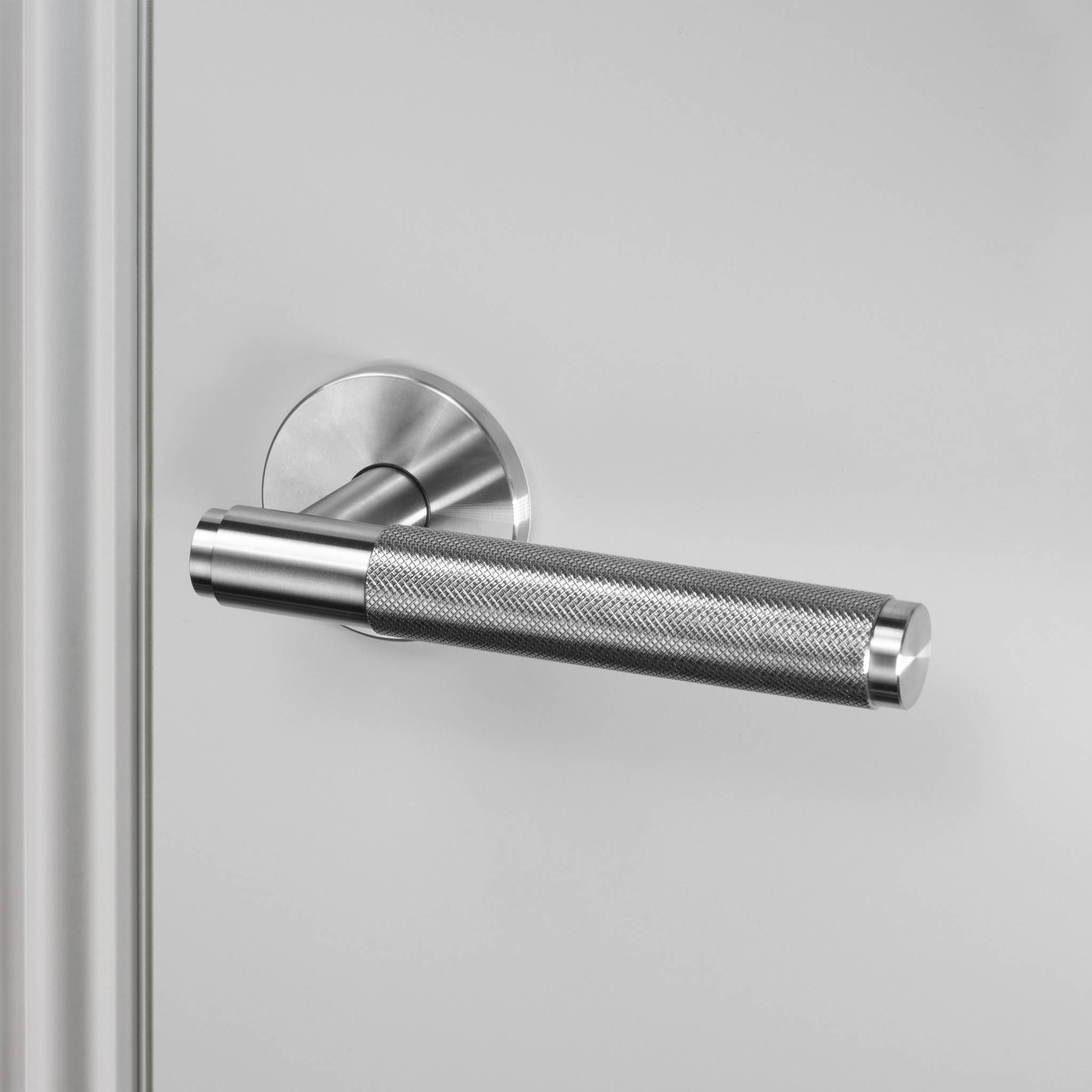 Buster + Punch Door Handle Set Cross Knurl Steel by Araco Interiors