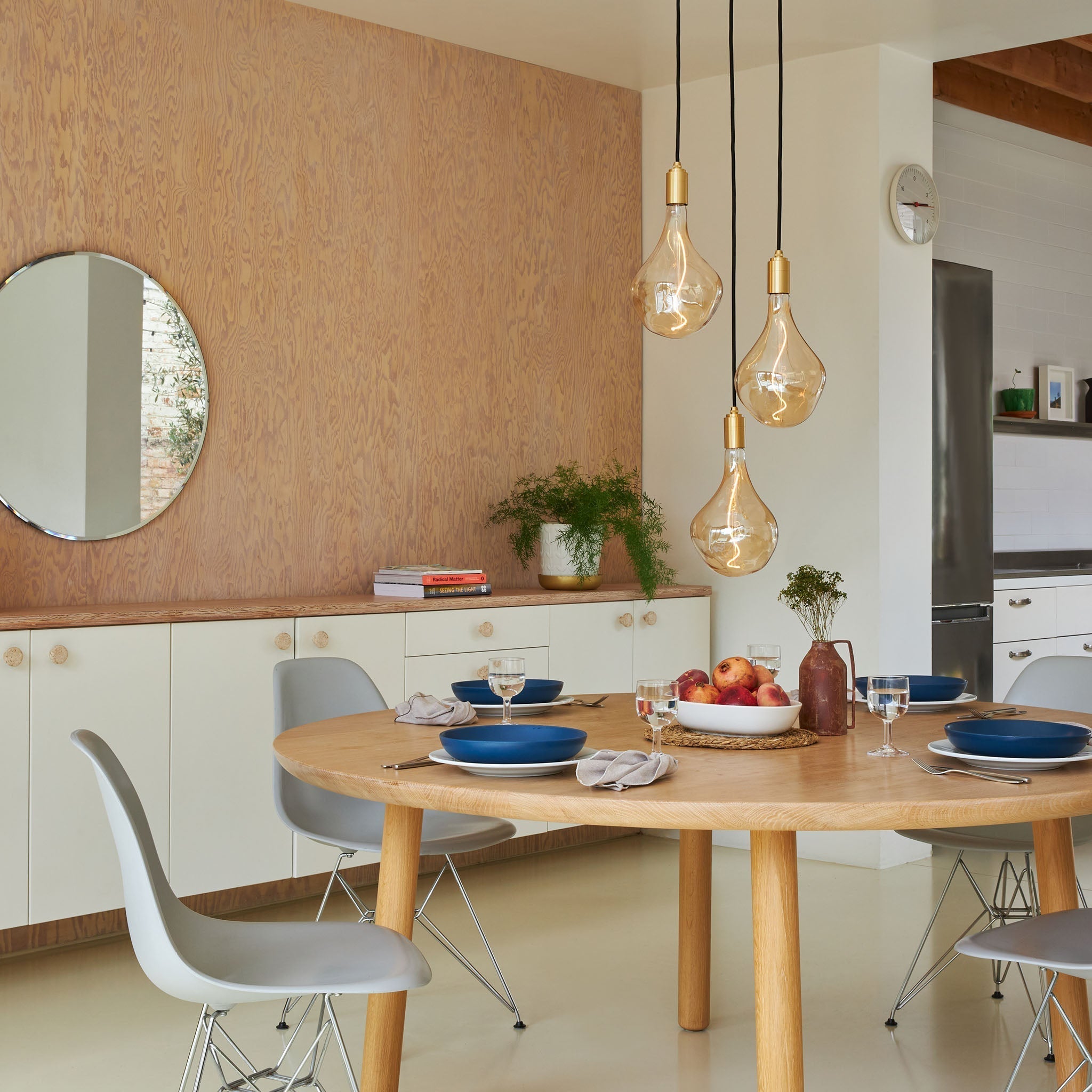 Tala Triple Pendant in Oak - White Canopy (view 2)