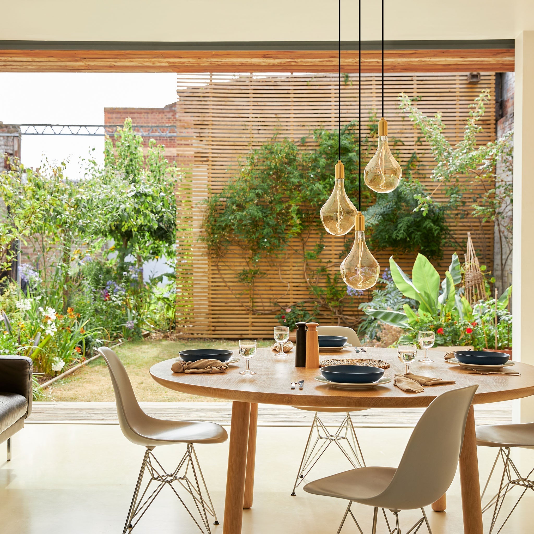 Tala Triple Pendant in Oak - White Canopy