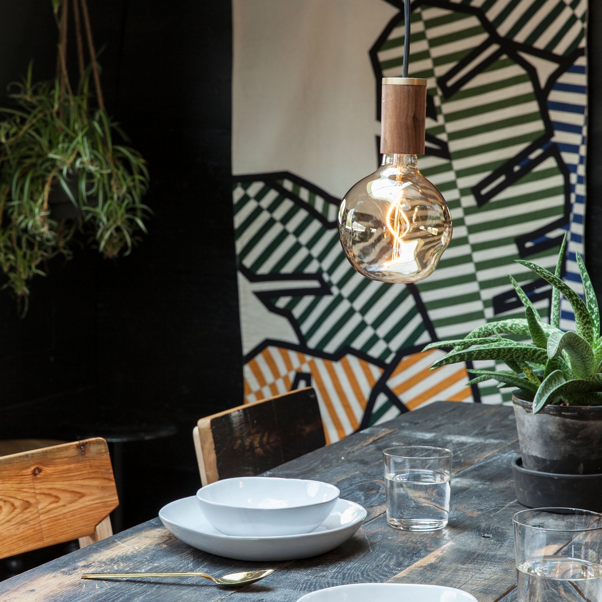 Tala Voronoi I Pendant Light in Walnut in a styled interior setting