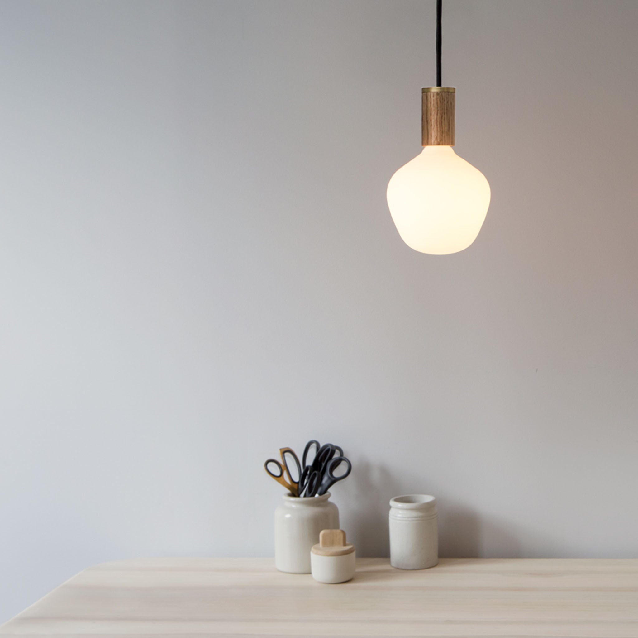 Tala Enno Pendant Light in Walnut shown unlit